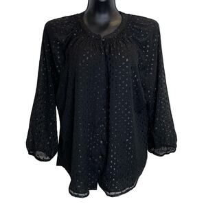 Mason & Belles Black Shimmer Polka Dot Button Down Blouse - XL